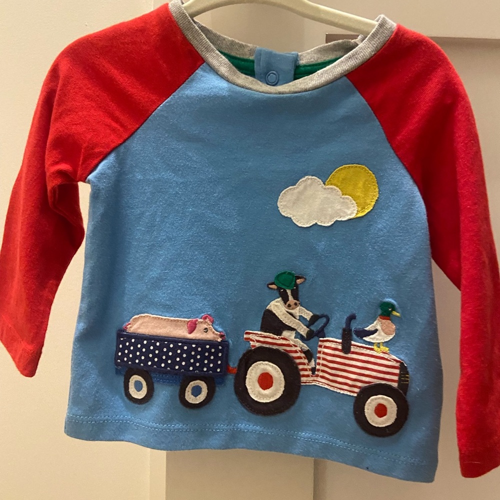 Baby Boden appliqué farm shirt
